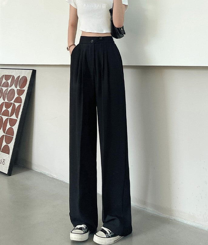 EssentialEase™ - Black wide-leg casual trousers