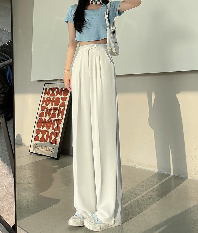 EssentialEase™ - White wide-leg casual trousers